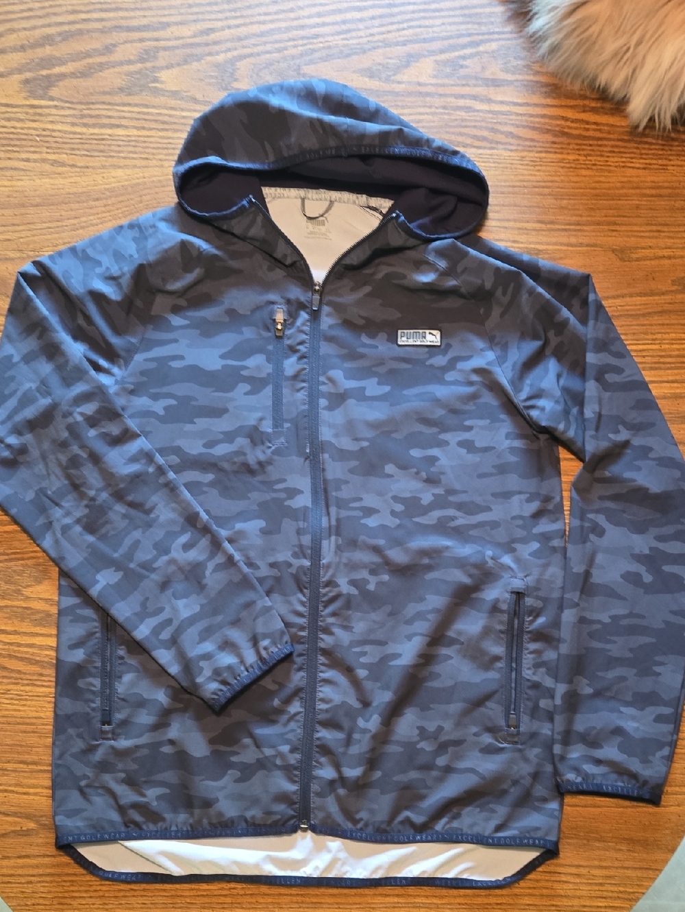 Puma Men’s Black With Navy Trim Camo Hooded Windbreaker